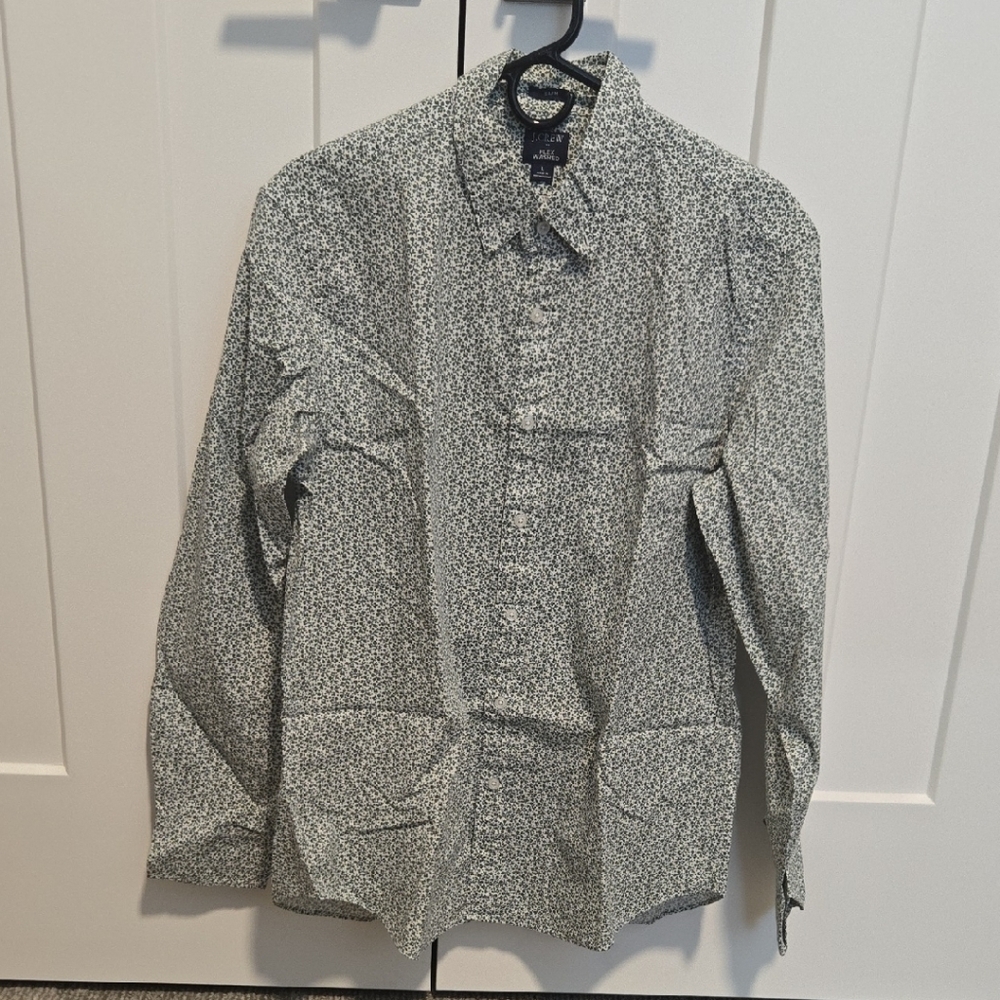 J. Crew Men's White and Green Floral Shirt